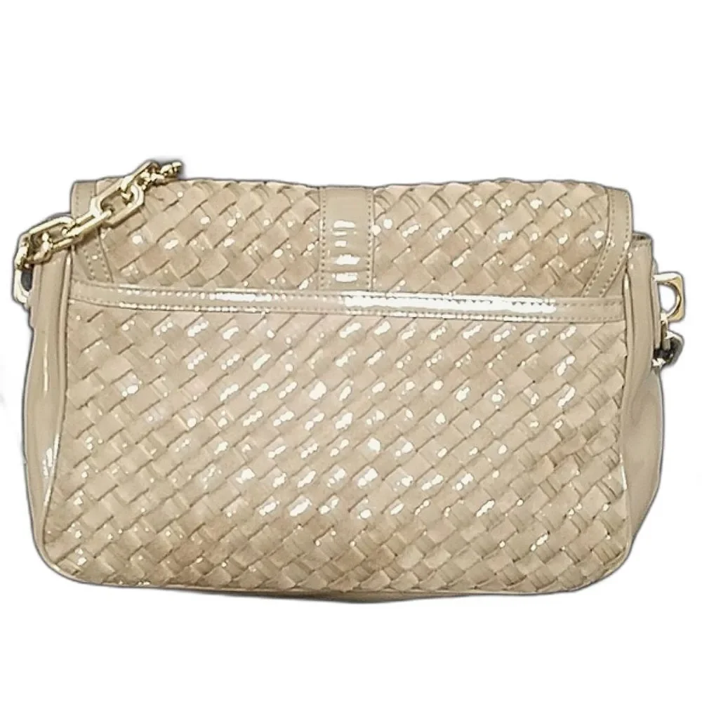 Cole Haan Patent Leather Nude Woven Heritage weave messenger flap Shoulder Bag